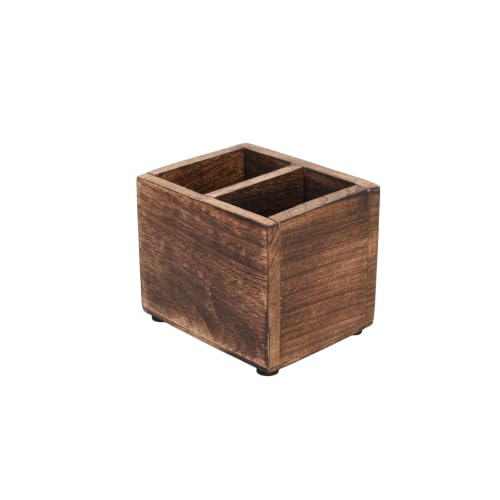Image of Aakriti Art Creations Handcrafted Mango Wood Cutlery Rack for Kitchen & Dining Table |Wooden Cutlery Holder & Organizer | Kitchen Accessories | Dining Table Decoration Items |Indian Handicraft | Brown
