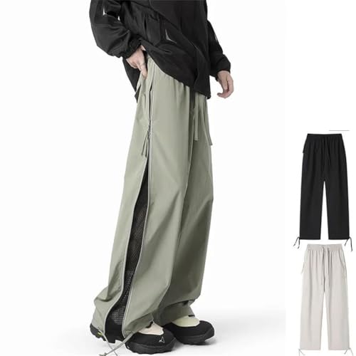 Mens Summer Pants Light&Thin Quick Drying Cargo Loose Sweatpants Soft Side Zipper Grid Design Outdoors Trousers3