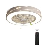 HAOREBAIYU 21.65in Led Ceiling Fan, Enclosed Bladeless Ceiling Fans with Lights and Remote, 3 Wind Speeds, 45dB Low Noise, 107.64-161.46ft² Irradiation Area, Indoor Invisible Fan-Lights for Bedroom