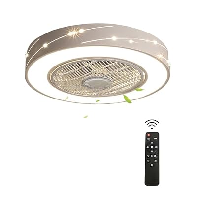 HAOREBAIYU 21.65in Led Ceiling Fan, Enclosed Bladeless Ceiling Fans with Lights and Remote, 3 Wind Speeds, 45dB Low Noise, 107.64-161.46ft² Irradiation Area, Indoor Invisible Fan-Lights for Bedroom