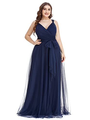 Ever-Pretty Plus Women's V-Neck Wrap Empire Waist Sash Tulle A-line Plus Size Bridesmaid Dresses 07303-DA