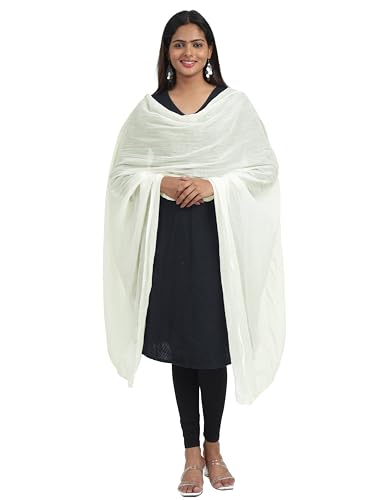 Image of Miraan Solid Pure Cotton Dupatta with Pom Pom Border, 2.25 meters length (DUPCOTTON)
