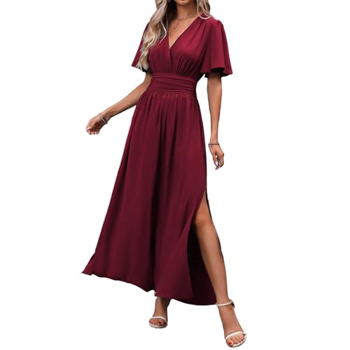 Robe longue col en V élégante et fluide au tombé impeccable pour soirée