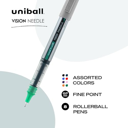Image of uniball Vision Rollerball Pens, Fine Point (0.7mm), Assorted Colors, 8 Pack