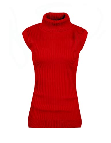 Image of v28 Women Sleeveless High Neck Turtleneck Stretchable Knit Sweater Top