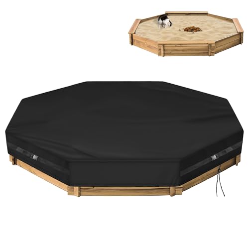 Kasla Octagon Sandbox Cover, 500D Oxford Cloth Waterproof, Fits Large Sand Pit & Outdoor Wooden Sandbox for Toddlers Patio Backyard Garden Play (Black, 84