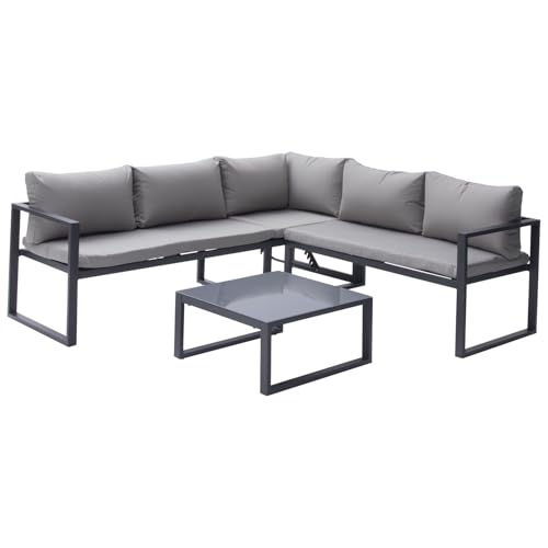 Happy Garden Salon de Jardin modulable Ibiza en Tissu Gris 4 Places - Aluminium Anthracite
