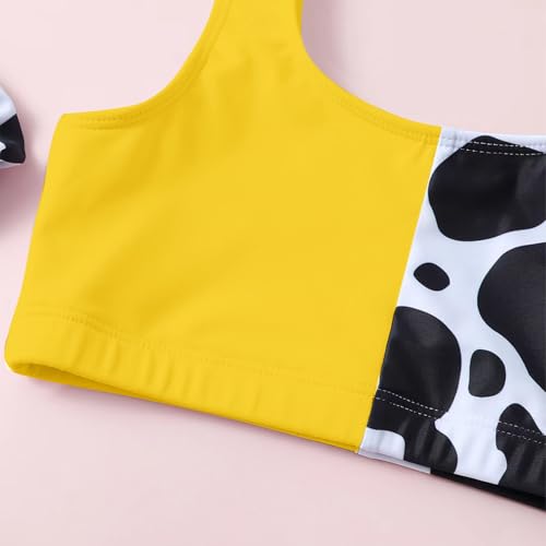 Girls Swimsuit Wide Strap High Waisted Bikini Sets with Shorts Cute Cow Printed 3 Piece Bathing Suit for 6-14 Years4