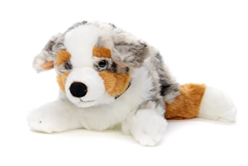 Uni-Toys - Australischer Schäferhund mit Halsband, liegend - 40 cm (Länge) - Plüsch-Hund, Haustier - Plüschtier, Kuscheltier