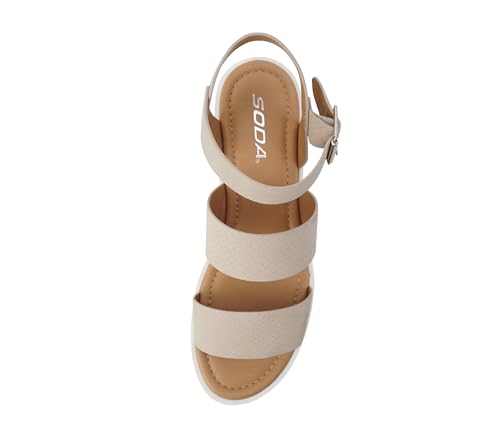 Image of Soda ACCOUNT ~ Women Open Toe Two Bands Lug sole Fashion Block Heel Sandals with Adjustable Ankle Strap