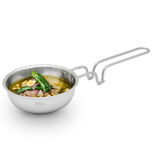 Image of Allo TriPly Stainless Steel 12cm Tadka Pan, 320ml, Naturally Non Stick Cookware for Dal, Spice Tempering Seasoning, Long Wire Handle, Induction Base and Gas Stove Ready for Kitchen
