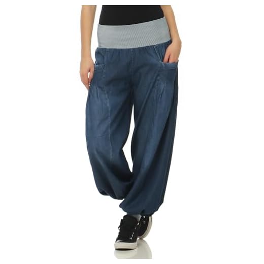 Malito Damen Pumphose im Denim Style | perfekte Jeans zum Tanzen | Aladinhose zum Chillen | Haremshose - Goa 6258 (blau)