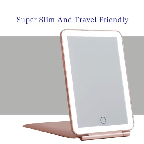 Image of Prime Pick Glow Pro Travel Vanity Mirror Rechargeable Makeup Mirror LED Light 3 Color Lighting Dimmable Touch Control Portable Beauty Cosmetic Mirror for Women Pink