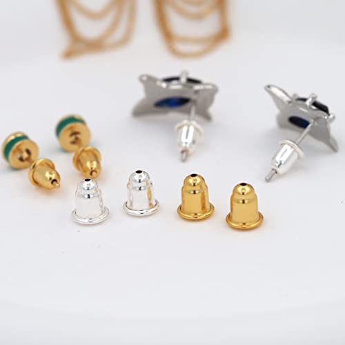 8Pcs 4Pair Locking Earring Backs For Studs,925 Sterling Silver Earring Backings Hypoallergenic,18K Gold Plated Bullet Earring Backs Replacements For Studs/Droopy Ears (5X5X4Mm, Gold) #TOP3
