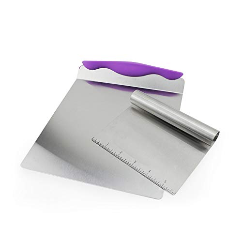 NiceCode Bench Scraper Chopper, 2pcs Stainless Steel Pastry Dough Cutter Scraper and Scoop for Food, Dough, Cake, Pizza, Cream, Bread Kitchen Tool