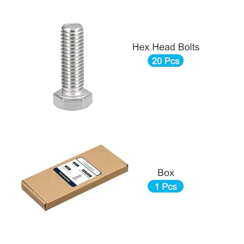 Image of METALLIXITY Hex Head Bolts (1 /2-13 x 1-1 /2 inch) 20Pcs, 304 Stainless Steel 18-8, Fully Threaded, External Hex Drive, Plain Finish, Hex Head Screw Bolt, Silver