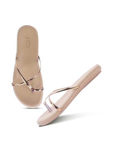 Image of JM LOOKS Women's Flat Sandals Toe Ring with Cross Strap Stylish Slip-On Flats | Comfortable Casual Sandals