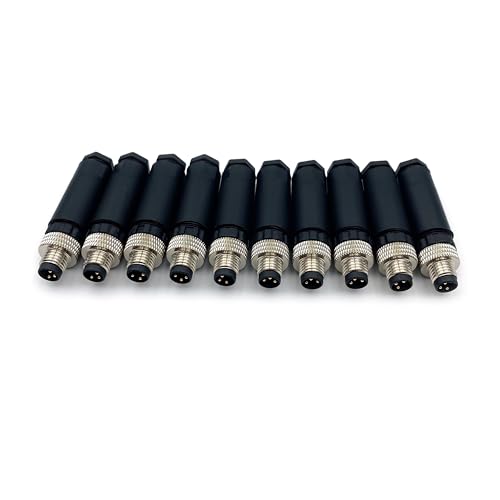 10 Pcs M8 3 Pin Male Connector, IP67 Waterproof Industrial Circular Connector Field Assembly Wireable Adapter Unshielded Straight Type Sensor for Electric Bicycles 60V 4A AC/DC
