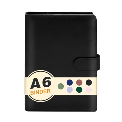 A6 Binder 6 Ring Mini Photocard Binder for A6 Filler Paper Loose Leaf Personal Planner with Magnetic Buckle Closure(Black)