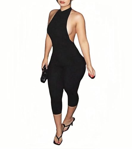 NIFTRIRY One Jumpsuit for Women Sleeveless Hollow Out Bodycon Jumpsuit for Women Black Jumpsuit Sexy Club Outfits