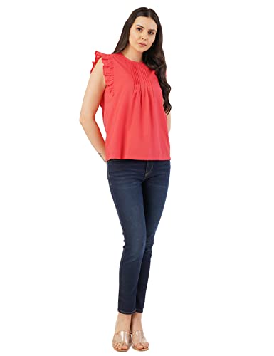 Image of FYLTR Women's Casual Fashion Top -Ruffled Collar & Sleeves, Front Pleat Design