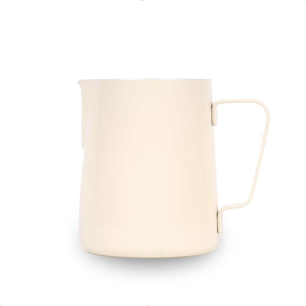 watchget Stainless Steel Milk Frothing Pitcher 12oz/350ml – Espresso Steaming Pitcher for Cappuccino, Latte Art, Coffee Machine Accessories Milk Jug Milk Frother Cup, Glossy Cream White
