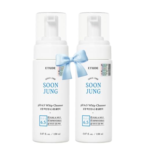 ETUDE SoonJung pH 6.5 Whip Cleanser Duo Set| Mild Micro Foaming Face Wash for Sensitive Skin, Panthenol, Madecassoside for Soothing, Barrier Repair, Vegan Certified, Non-comedogenic, 10.14 Fl Oz