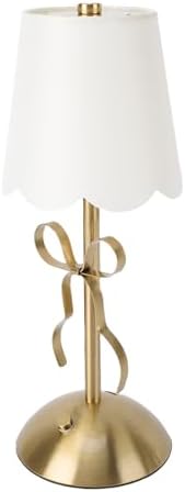 Fockety Bow Table Lamp, 1200mah Rechargeable Dimmable Metal Cute Decorative Nightstand Desk Lamp, Fabric Shade Touch Switch Cordless Bedside Lamp for Bedroom Reading Living Room