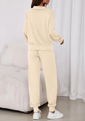 Image of PRETTYGARDEN Women 2 Piece Ribbed Knit Matching Lounge Sets | Comfy Sweat Track Suits, Athleisure Casual Outfit, Half Zip Sweatshirt & Jogger Pants, Fall Winter Clothes for Airport Travel