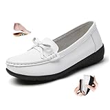 mocassini ortopedici da donna in pelle traspirante, vestibilità larga, mocassini classici mocassini casual slip-on scarpe da guida, bianco, 37 eu