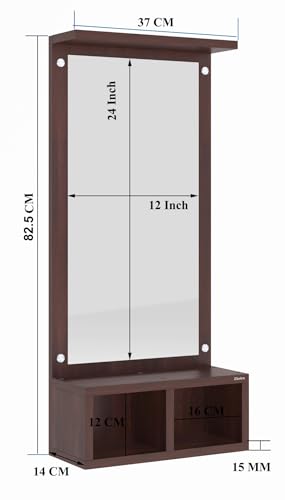 Image of Engineered Wood Wall Mounted Dressing Table with Mirror and Storage Shelves, Wenge Brown Finish, Engineered Wood, 82.5x37x14 cm I Rectangular Mirror Bedroom Living Room Stand