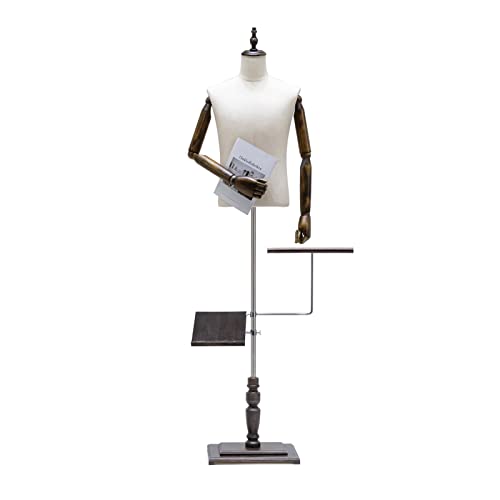 Male Mannequin Torso Dress Form Mannequin Body With Stand Flexible Solid Wood Arm, Detachable Shoe Holder Pants Rack, 53"~73" Height Adjustable Manikin For Market Shop Window Display #TOP7