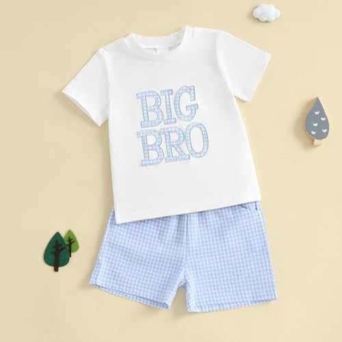 Big Brother Little Brother Matching Outfit Embroider Little/Big Brother Shirt Checkered Shorts 12 18 Month 2T 3T 4T3