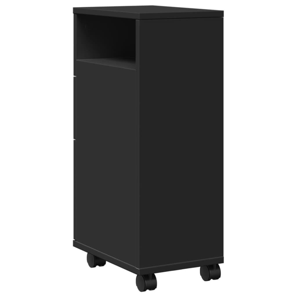 Mobile Bagno Stretto con Ruote Nero in Truciolato 2 Cassetti
