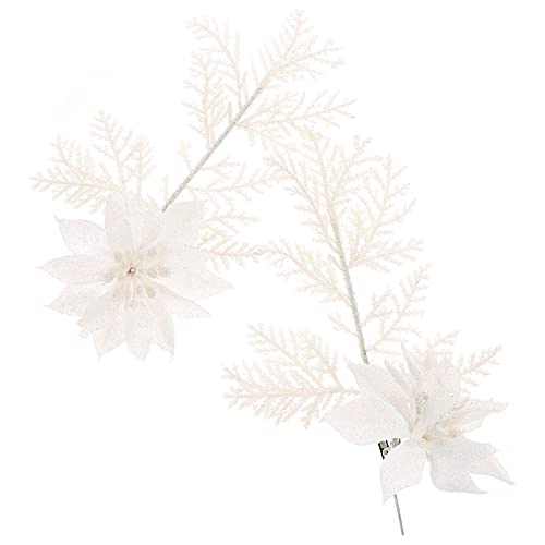 Fleurs de Noël artificielles RLKHXBS : 6 poinsettias à paillettes avec clips