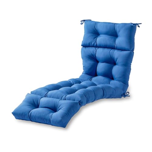 Greendale Home Fashions Tufted Outdoor Chaise Lounge Cushion – Reversible Patio Cushion with Attached Ties, Durable Indoor/Outdoor Polyester Fabric, Plush Recycled Fill – Marine Blue