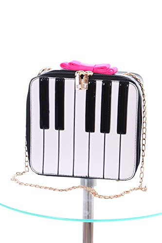 Kawaii-Story LB-6064-2 Czarny 19 cm Piano Klawisze Muzyka Kokarda Kultowa Damska Torba na ramię Pu, czarny, jeden rozmiar