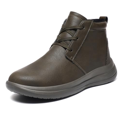 Men'S Leather Casual Ankle Boots Retro Round Toe Soft Sole Non-Slip Walking Lace-Up Ankle Boots Suitable For Daily Work Driving