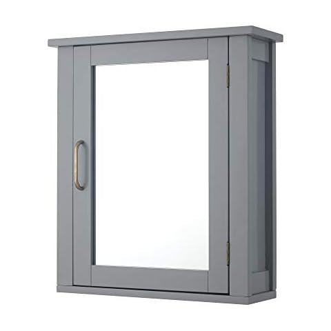 Armario de Medicina de Madera con Espejo y Estante Ajustable Gris Cover