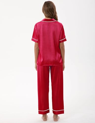 Image of UMBY Silk Satin Pajamas for Women Set 2 Piece button down Soft Silk Pjs Sets Cozy Silky Pajama Short Sleeve
