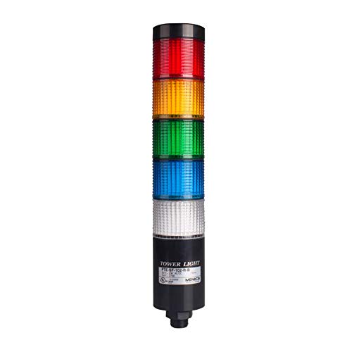 PTE-TCF-5FF-RYGBC-B, LED Stack Tower Light, 56mm red/Yellow/Green/Blue/Clear Color 5 Stack Modular, Steady/Flash, Direct mounting Black Body, Terminal Connector 90-240V AC