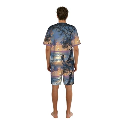 Pyjama homme imprimé plage romantique ensemble fluide décontracté