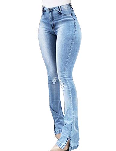 Naliha Women Casual Jeans Ripped High Waisted Bootcut Plus Size Denim Pants