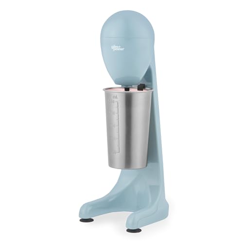 Giles & Posner Milkshake Maker Iced Coffee Maker 2 Speeds Includes 500ml Stainless Steel Cup & Blade Capacity Markings Milk Frothing Cocktails Electric Drinks Mixer Matte Blue 100W