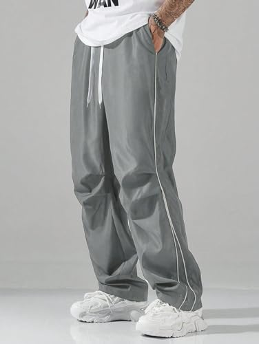 Men's Streetwear Parachute Sweatpants Elastic Waist Y2k Baggy Cargo Track Pants Drawstring Wide Leg Casual Trousers2