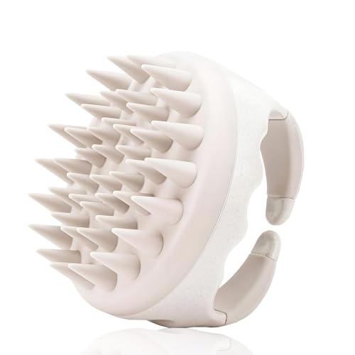 Flomiara Scalp Massager Hair Growth, Shampoo Brush, Head Massager Hair Growth Soft Silicone Teeths, Dandruff Massage Brush Silicone Hair Scrubber Works Wet/Dry, Scalp Scrubber Thick Thin Hair, Beige