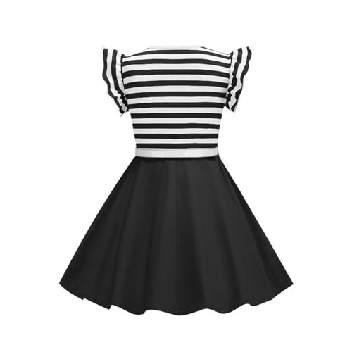 Girls Casual Vintage Ruffle Short Sleeve Striped Patchwork Dresses with Belt Party Holiday Evening Dress for Kids2