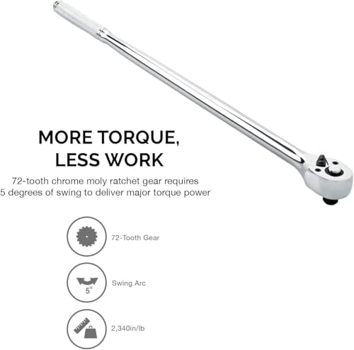 Image of Neiko 03034A 3 /8 inch Drive Extra Long Ratchet | 18 inch Length | 72 Tooth Gear | Cr-Mo Head | CR-V Steel