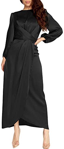 Women's Elegant Empire Waist Long Sleeve Satin Maxi Dress