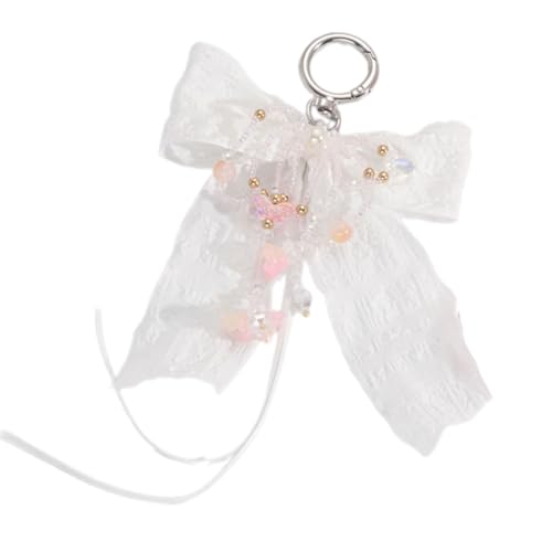 JUYAXIN パール リボン バッグ チャーム ペンダント 美的 パース チャーム 美的 キーホルダー 女性用 バックパック パース ハンドバッグ 装飾 バッグ ペンダント チャーム, ホワイト